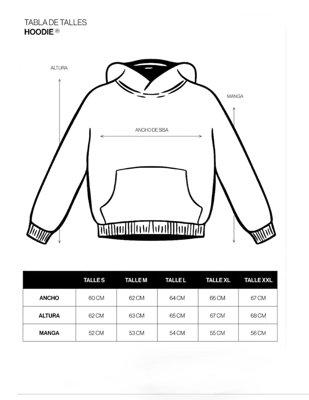 Guía de talles Hoodie Cráneo Company